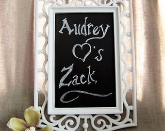 Framed Chalkboard / White Framed Chalk Board / Wedding Sign / Vintage Upcycled Mirror/ Chalkboard for Wedding or Home Decor
