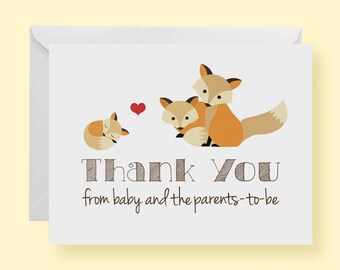 Set of 10 - Gender Neutral Fox Baby Shower Thank-You Cards