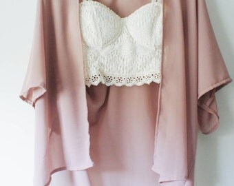Handmade Kimono Cardigan (Blush Life) - bohemian kimono, handmade, chiffon, kimono jacket, boho, festival, cover