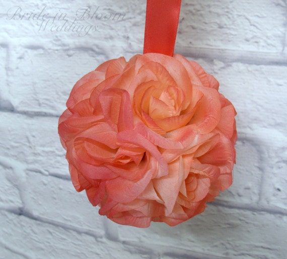 coral rose flower ball pomander wedding by brideinbloomweddings coral rose flower ball pomander wedding by brideinbloomweddings