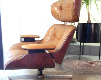 Items similar to Mid Century Leather Lounge Chair - Modern, Side, Wood, Retro, Danish on Etsy
