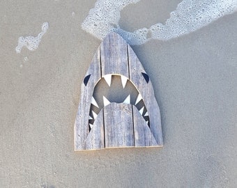 Upcycled Shark, made of recycled wood. JAWS, Great White, outdoor art
