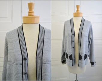1960s Gray and Black Dot Cardigan Sweater
