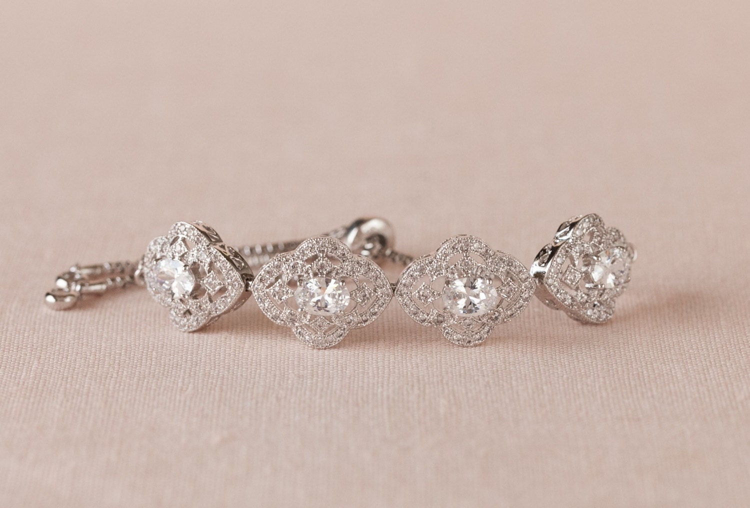 Crystal Bridal Bracelet, Rose Gold Jewelry SET, Gold, Dainty Wedding Bracelet, Wedding Jewelry, Lola Slide Bracelet