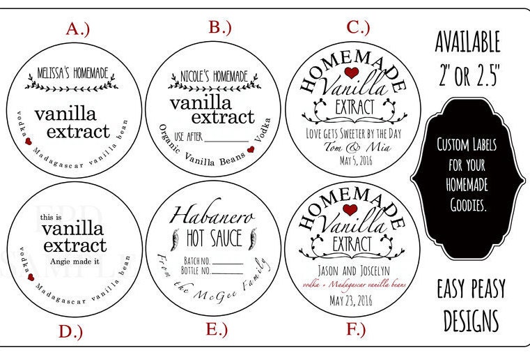 Homemade Vanilla Extract Bottle Label. Set by ateasypeasydesigns