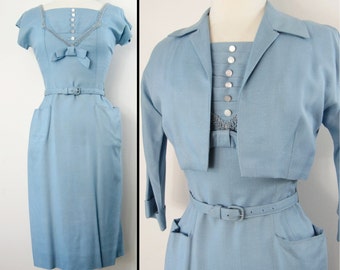 Vintage 1950s Dress | 50s Dress | Blue Dress | Wiggle Dress | 1950s Vintage Dress | 50s Blue Dress | Rockabilly Dress |