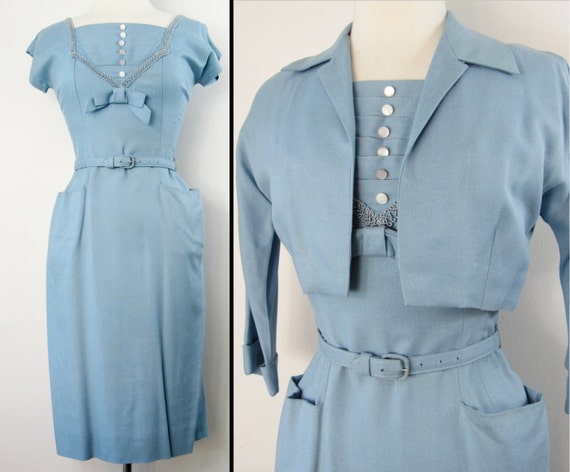 Vintage 1950s Dress | 50s Dress | Blue Dress | Wiggle Dress | 1950s Vintage Dress | 50s Blue Dress | Rockabilly Dress |