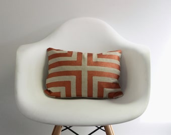 Doha 12x16" pillow cover hand printed in metallic copper on natural ecru organic hemp