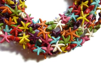 Mixed Color Howlite - Starfish or Star Bead - 15mm x 5mm - 36 beads - Full Strand - Rainbow - variety - colorful