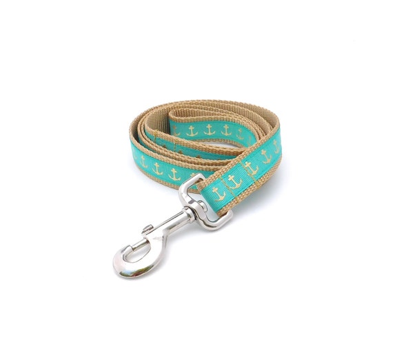 Nautical Dog Leash Teal and Gold Anchor Dog Leash