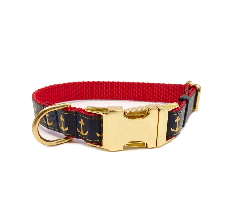 Dog Collar in Nautical Print Personalized Buckle Option