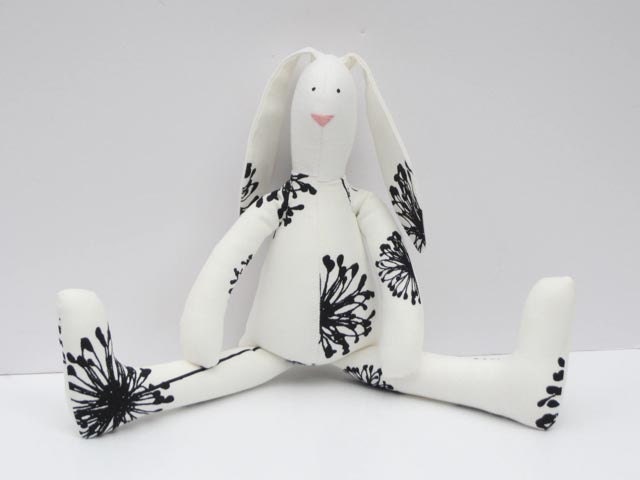 black and white stuffed rabbit