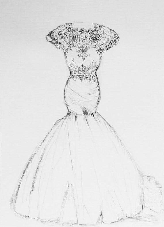 Wedding dress drawing Custom Wedding dress sketch