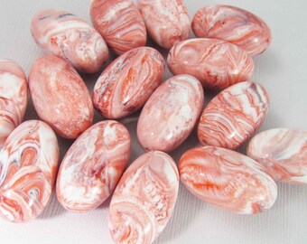 8 Vintage 27x15 Glossy Peachy - Pink Marbleized Oval Lucite Beads Bd52