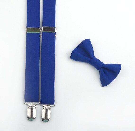 cobalt blue bow tie and suspenders