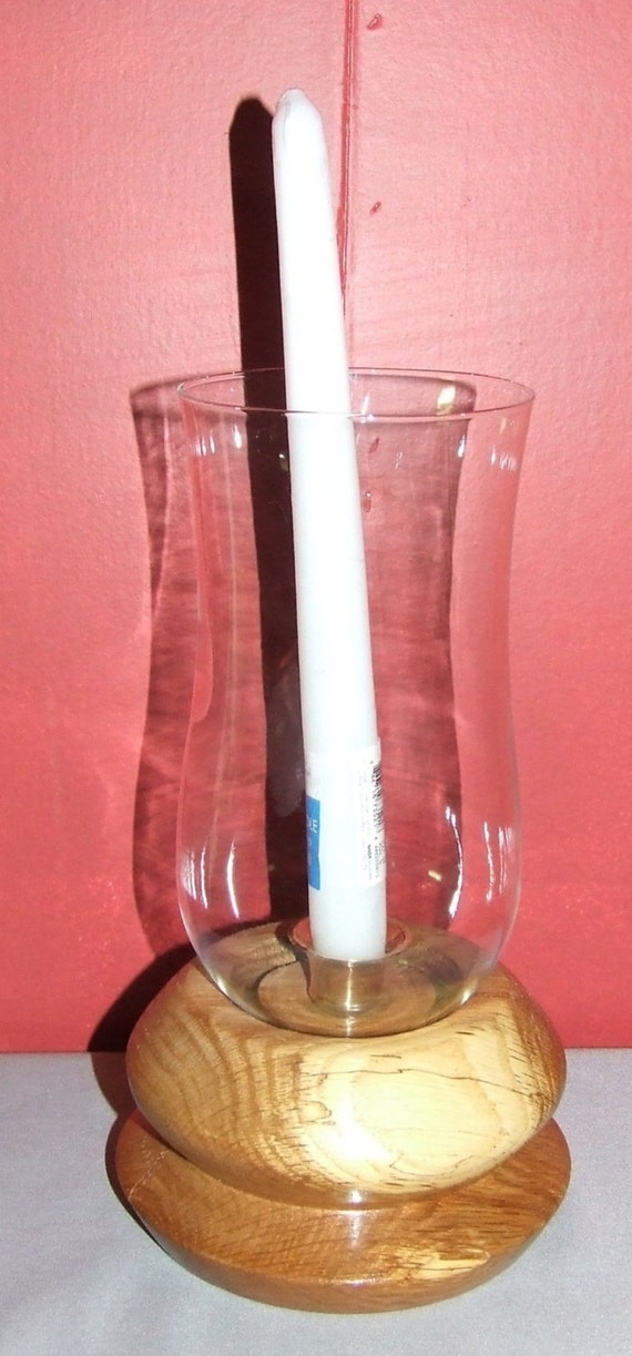Wood and Brass candle holder with glass globe by TellicoTurnings