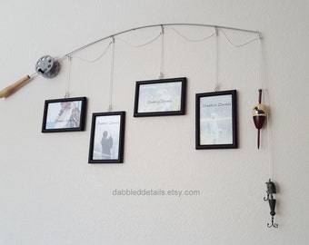 Fishing Pole Picture Frame - Silver or Brown Pole - 4 - 4 in x 6 in Picture Frames - Choose Your Frame Colors