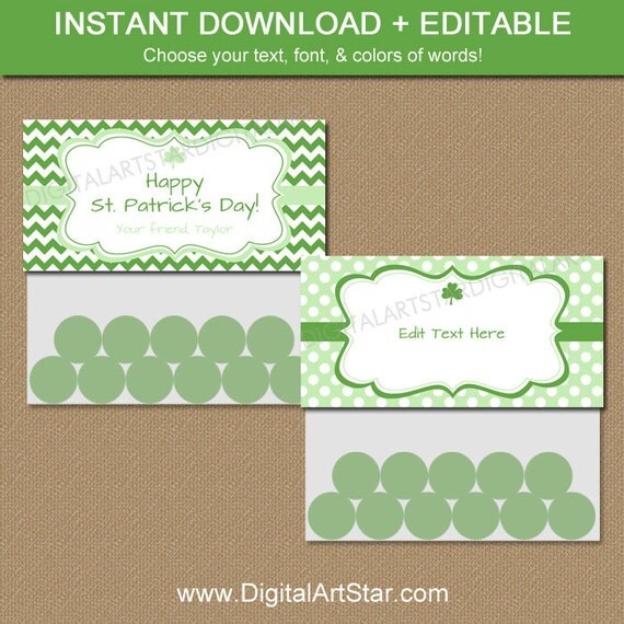 Editable St Patricks Day Goodie Bag Toppers Printable Treat