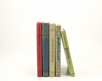GERMAN Antique Books, 1940s Schoolbooks, Old Decorative Books, Book Collection, office dorm Home Book Decor set, y, Green Blue