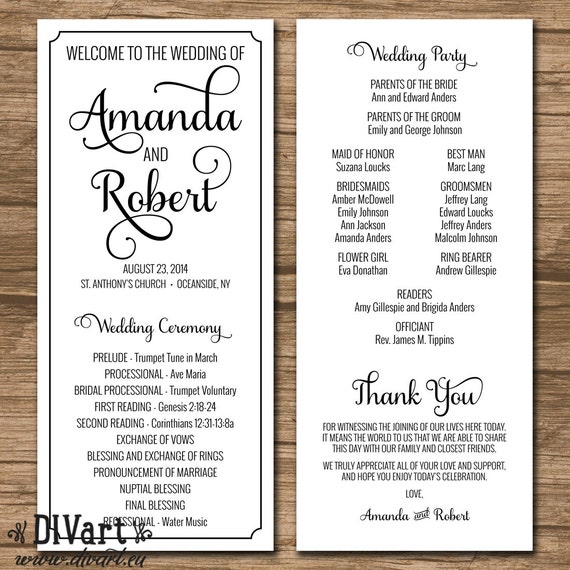 Elegant Wedding Program Ceremony Program PRINTABLE by DIVart