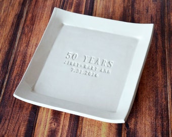 50th Anniversary Gift - Personalized Plate with Names and Date - Gift Boxed