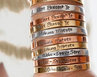 Girl Boss HandStamped Jewelry - Soul Sisters - Hakuna Matata - Wake - Pray - Slay - Quote Bracelet - Expressions Bracelets Gifts Under 10