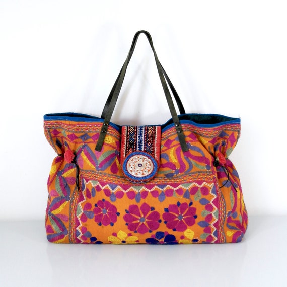 large ethnic tote ethnic bag tribal bag indian bag ooak