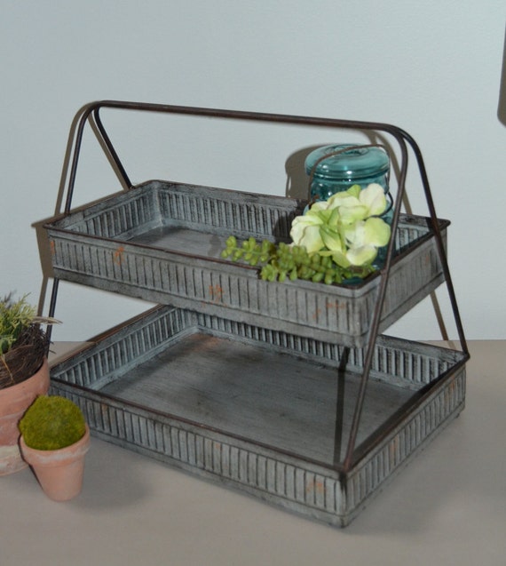 Galvanized Metal Two Tiered Tray Farm Table by VintageABCs on Etsy