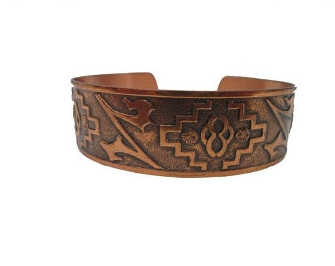 Solid Copper Bracelet - tribal Boho - etched -Cuff Bangle - southwestern