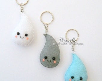 Felt Raindrop Droplet Keychain, Kawaii Raindrop, Felt Droplet, Felt Party Favor, Felt Baby Shower Favor, Felt Keychain, Felt Birthday Favor