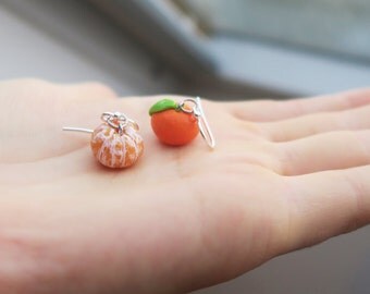 Tangerine Earrings, Sterling Silver, Orange Earrings, Miniature Clementine Earrings, Fruit Jewelry, Fruit Earrings, Food Jewelry