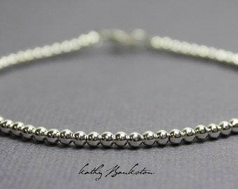 Silver Bead Bracelet, Small 2.5 mm Sterling Silver Bead Bracelet, Silver Beaded Bracelets, Silver Bracelet, Sterling Bracelet, Bead Bracelet