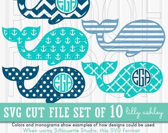 Monogram SVG Files Set includes 10 cutting files {SVG/JPG formats}! Commercial use ok! Whale svg Set 2 {no letters included}