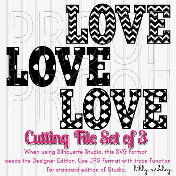 Download Love SVG Set of 3 Cutting Files with PNG & jpg format Chevron