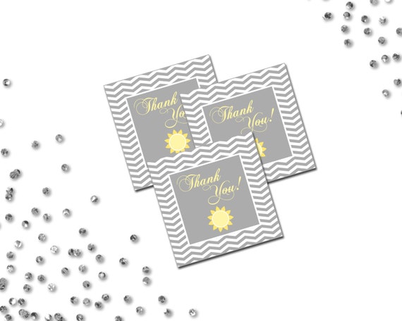 Favor Tags - You Are My Sunshine Baby Shower - Grey and Yellow - Chevron Stripes - Printable Il_570xn