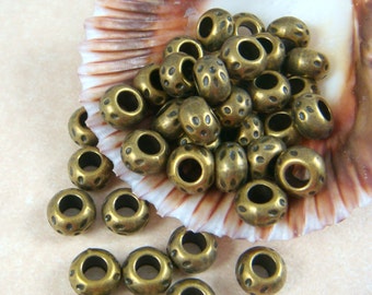 Spacer Bead - Large Hole Metal Bead - Antiqued Bronze, Brass Large Hole Bead (MLFH10212Y-NF) - 8x5mm, 3.5mm Hole - Qty. 20
