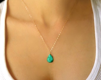 Turquoise Necklace, Genuine Turquoise Jewelry Gold, Long Turquoise Necklace Silver, Turquoise Pendant, Turquoise Teardrop Necklace Gift