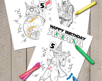 Set of 3 Printable Personalized Star Wars Birthday Coloring Page Files by Carta Couture