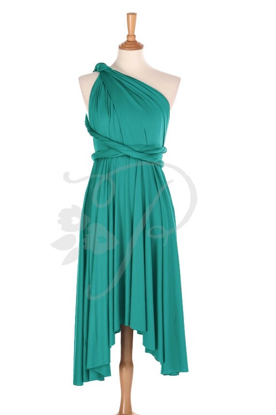 Bridesmaid Dress Infinity Dress Emerald Green Knee Length Wrap
