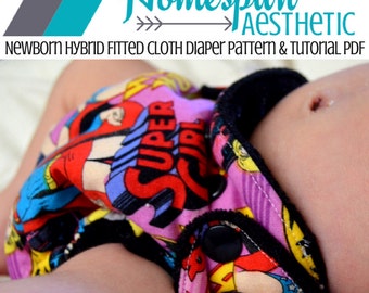 Newborn Hybrid Fitted Cloth Diaper Pattern and Tutorial - Instant Download - In Depth Step by Step PDF - Eco Friendly Diaper - Cord Snap