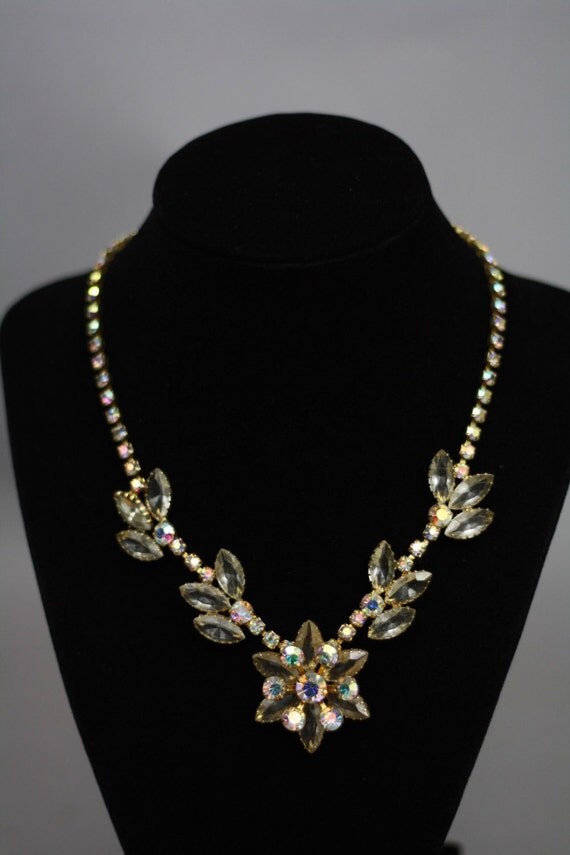 1950's Aurora Borealis Snow Flower Necklace