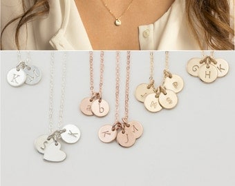 Custom Initial Necklace, Mothers Necklace with Dainty Custom Disc Personalization • Family, Kids Multi-Tag Initial Disk Necklace, LN206_V