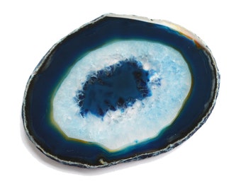 1 Large Blue Agate Crystal Quartz Natural Geode Mineral Rock Stone Slice. Size Approximately 4 1/2 Inches