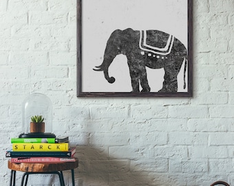 Elephant Wall Art, Cafe Art Print, Modern Art, Retro Style, Abstract Print, Minimalist, Living Room, Loft, 5x7 8x10 11x14 A3 A4 A5, D049