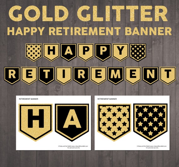 printable happy retirement banner in gold