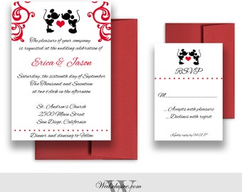Mickey and Minnie Wedding Invitations, Disney Weddings, Fairytale Wedding Cards - DEPOSIT
