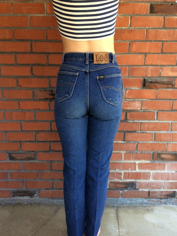 Tapered High Waisted Jeans 24 Waist Skinny Stretch by HuntedFinds