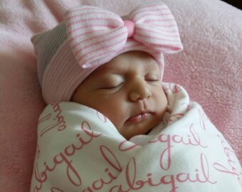 Hospital Newborn Beanie, Baby's First Bow! Newborn Hat, Baby Girl Hospital Hat, Newborn Girl Hat