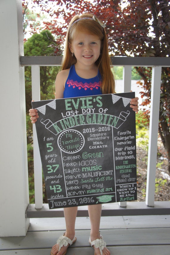 Kindergarten Chalkboard Poster Sign Last Day First Day of School Girl ...