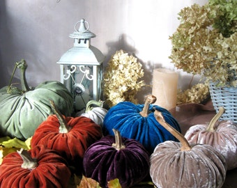 Velvet pumpkins Thanksgiving Decor Vintage wedding decor Fall Wedding Decor Wedding Centerpiece Autumn Decor Green Gray Blue Purple Brick